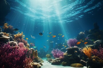 Fototapeta na wymiar coral reef and diver, Generative AI