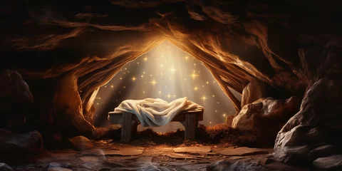 Fotobehang Empty manger with Comet Star © Fox Bread