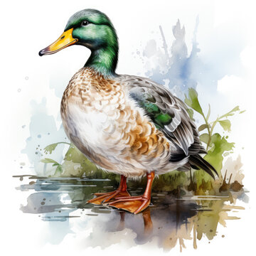 watercolor Duck clipart, Generative Ai