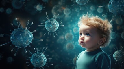 World Immunization Day concept. Viruses around the baby.