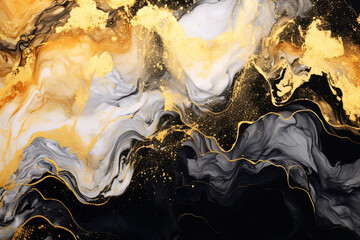 Black, Gold and White brushstrokes watercolor Wallpaper, generative ai