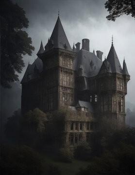 An abandoned scary house, halloween theme castle, generative ai