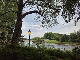 Old Tram Bridge and the River Ribble in Preston, Lancashire, UK 