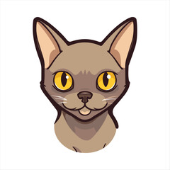 Cute Burmese Cat Breed Colorful Watercolor Funny Face Cartoon Kawaii Clipart Illustration