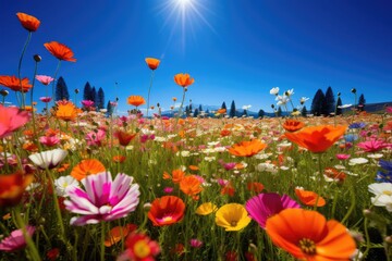 A field of vibrant wildflowers in full bloom - Powered by Adobe