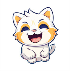 Cute Khao Manee Cat Breed Colorful Watercolor Funny Face Cartoon Kawaii Clipart Illustration