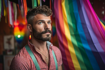 Obraz na płótnie Canvas Picture of nice handsome guy protecting equal lgbt rights generative ai technology