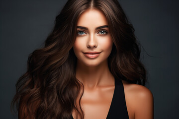 Fototapeta premium Stunning young woman with flowing brown hair. Perfect for fashion, beauty, or lifestyle concepts.
