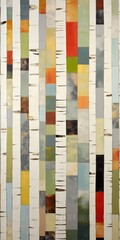 Abstract colorful geometric illustration of birch trees, birch tree forest, vertical or portrait aspect ratio. Generative AI.
