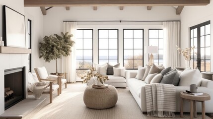 cozy modern living room with pale colors and wood accents