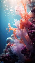 Naklejka premium A group of corals in a blue ocean. Generative AI.