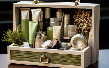 Gift wooden box with SPA cosmetics products