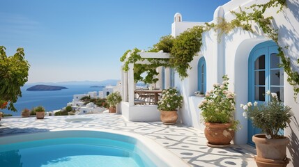 Obraz na płótnie Canvas Greece, finca, holiday destination with Pool. ai generated