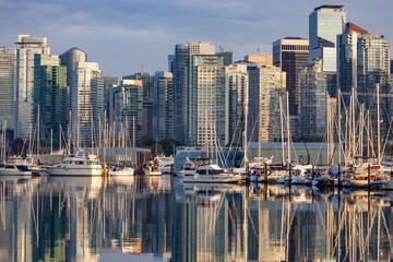 Fototapeta na wymiar Downtown Vancouver, British Columbia, Canada. Moder City Buildings in Stanley Park