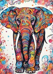 Obraz premium Whimsical multicolored elephant with zentangle inspired patterns covering the body
