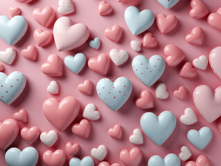 Fototapeta premium Abstract background with colorful 3d bright hearts