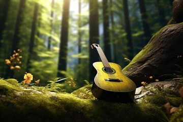guitar in the grass, Generative AI - obrazy, fototapety, plakaty