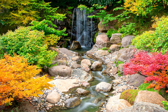 Waterfalls at a public Park in autumn season