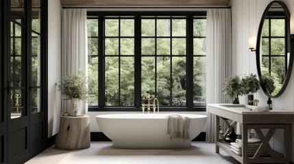 Fotobehang Luxury farmhouse decor with rich black accents bathroom © Fred
