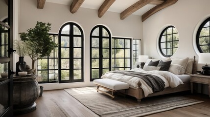 Luxury farmhouse decor with rich black accents bedroom