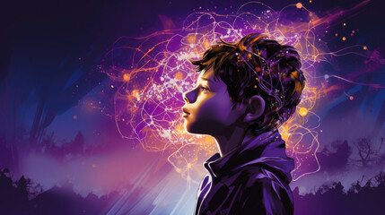 National Epilepsy Awareness Month concept. A neurological disease that develops due to abnormal brain activity. Purple background.