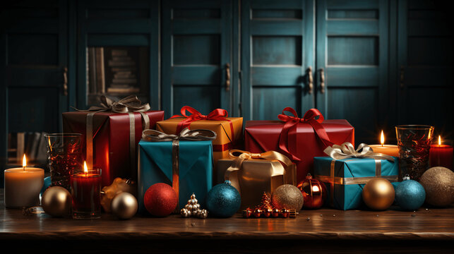 Zauberhafte Weihnachtsmomente: Perfekt verpackte Weihnachtsgeschenken, eingehüllt in die warme Atmosphäre der Feiertage. Besinnliche und festliche Stimmung 