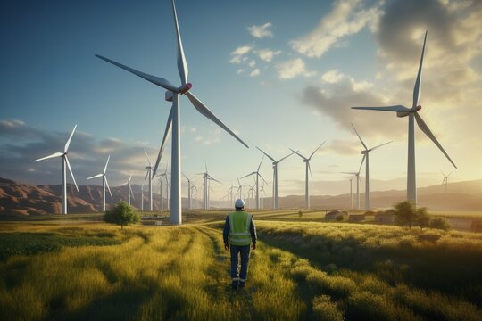 wind turbines farm, Generative AI