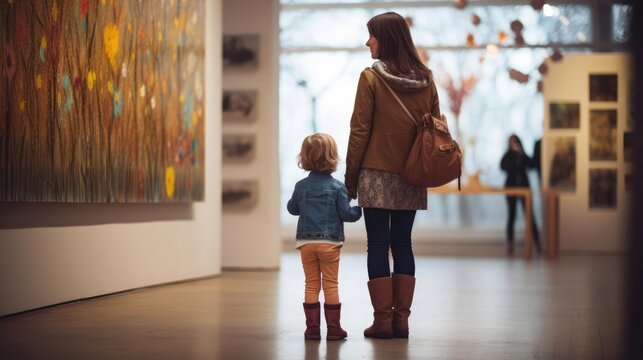 Mother and Child Exploring a Local Art Gallery 
