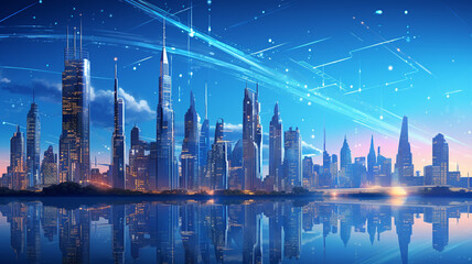 Fototapeta na wymiar futuristic background with city skyline