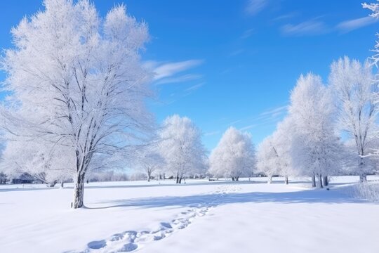 The sparkling beauty of a snow-covered landscape after a fresh snowfall