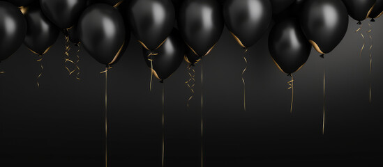 Black helium ballons on dark background. A Black Friday banner. - obrazy, fototapety, plakaty