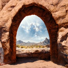 red rock desert arches shrine dusty portrait realistic 4K 