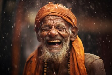 Pretty laughing man in Indian outfits dot older man. Happy face. Indian nationality.