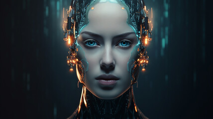 digital illustration of cyborg with circuit board background