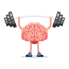 Brain training, swing the muscles with a barbell. Vector illustration in flat style.