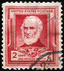 Abolitionist John Greenleaf Whittier on vintage postage stamp