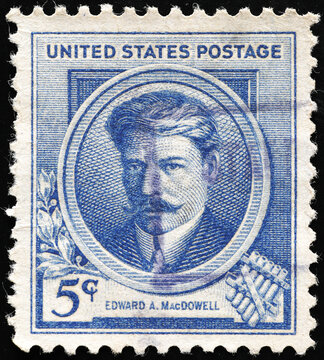 American composer Edward MacDowell on vintage postage stamp