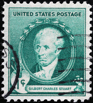 American painter Gilbert Stuart on vintage postage stamp