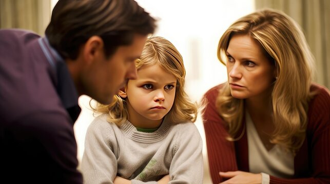 Parents fighting and arguing in front of child. large family disagreement. generative AI