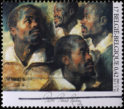 Four studies of a moor by Rubens on postage stamp