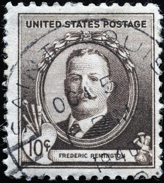 Frederic Remington on vintage american stamp