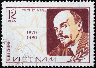 Portrait of Lenin on vietnamese postage stamp