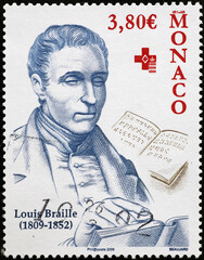 Louis Braille portrait on stamp from Monaco