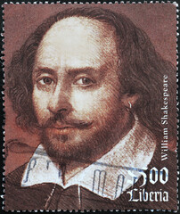 Portrait of Shakespeare on postage stamp of Liberia