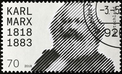 Stylized portrait of Karl Marx on german postage stamp