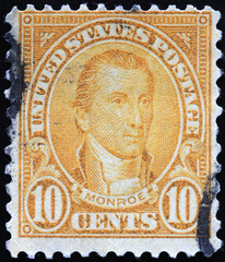 US President James Monroe on vintage american stamp