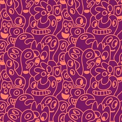 Cartoon retro monsters seamless Halloween pattern for wrapping paper and fabrics and linens and kids