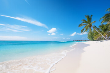 Fototapeta na wymiar Beautiful white sand beach and tropical sea. Summer vacation background