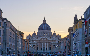 St Peter Basilica Vatican City sunset, Rome, Italy