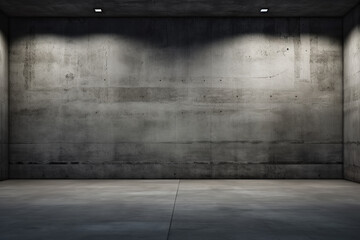 Empty room with concrete walls, dark interior with spotlights. copy space - obrazy, fototapety, plakaty